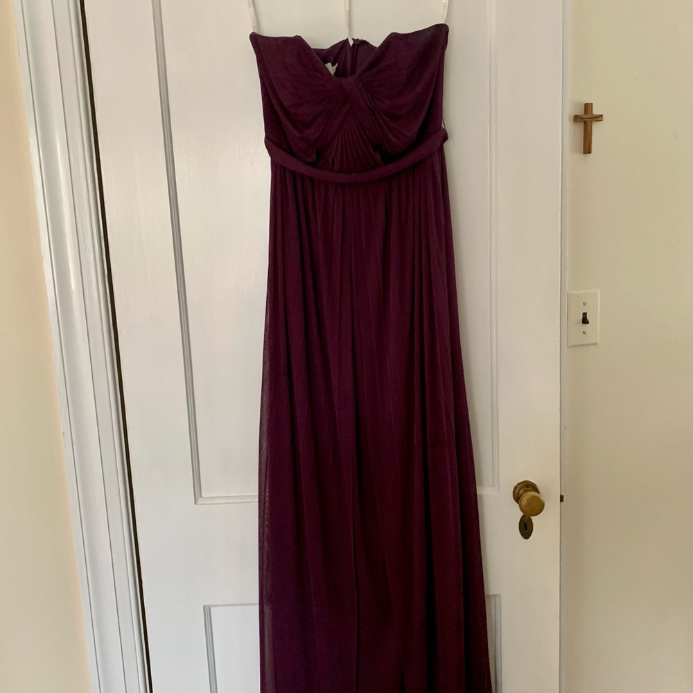 David’s Bridal Strapless Bridesmaid Dress in “Plum”
